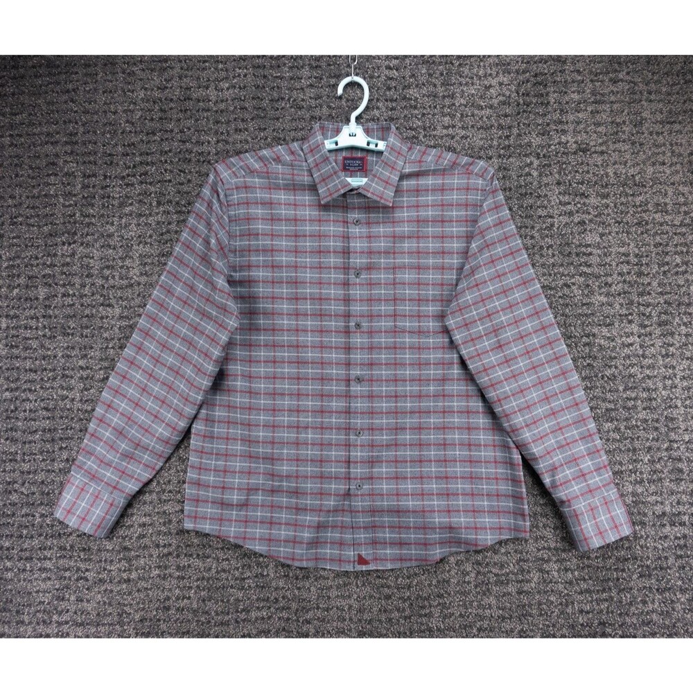 UNTUCKit Shirt Mens XL Gray Red Plaid Flannel Gunther Stretch Casual Preppy
